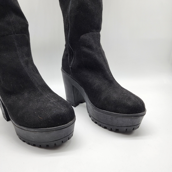 Aus 10 Black Thigh High Platform Faux Suede Boots - Picture 7 of 16